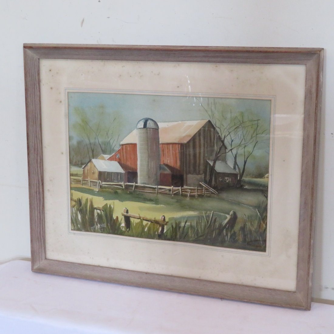 Watercolor on paper of barn and silo McIntyre 1957 (1 of 4)