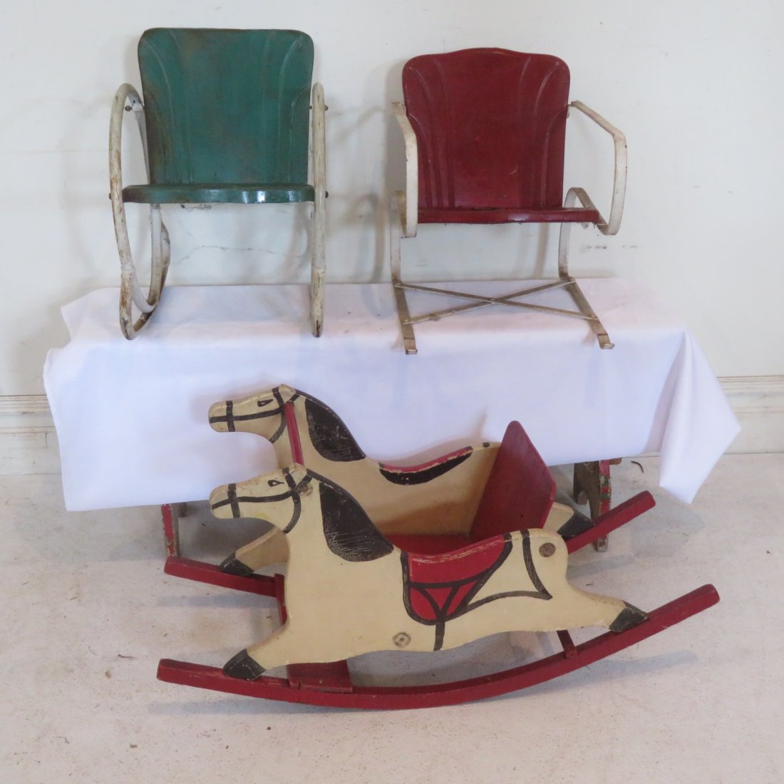 Wood shoo fly rocking horse and 2 child's rocking chair (1 of 6)