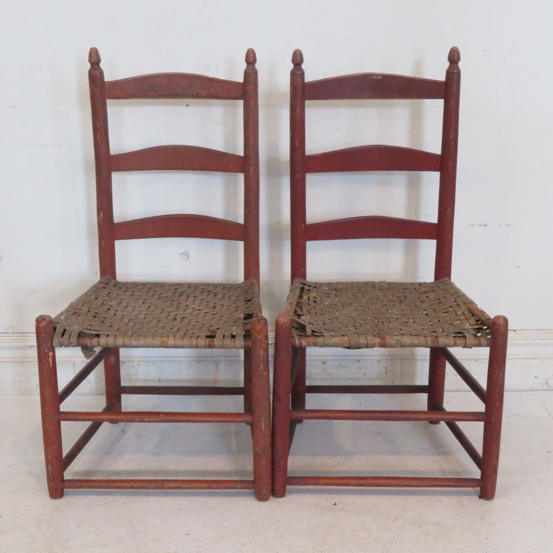 2 early ladderback chairs in old red paint (1 of 6)