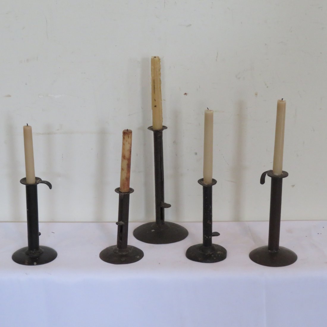 5 hog scraper candlesticks, 2 old, 3 reproductions (1 of 6)