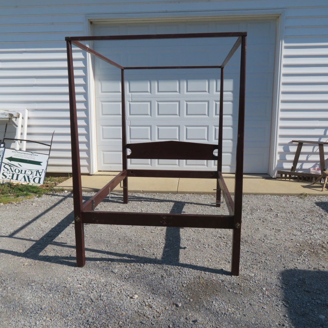 Reproduction pencil post canopy bed in old red crackle (1 of 3)