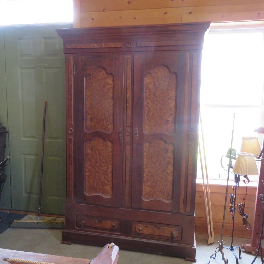 Walnut and burled walnut knock down wardrobe (1 of 8)