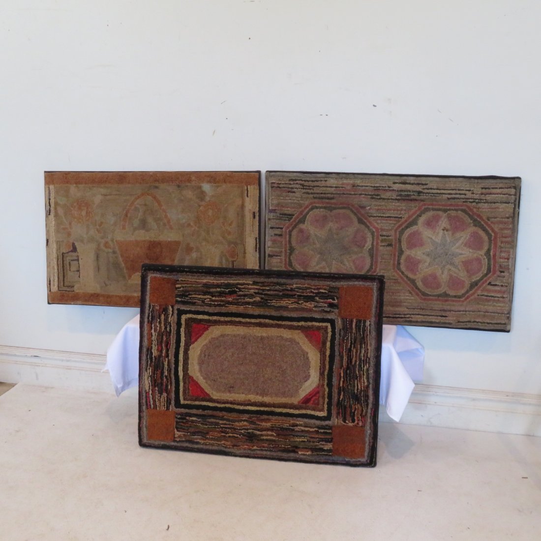 3 framed to hang hooked rugs (1 of 4)