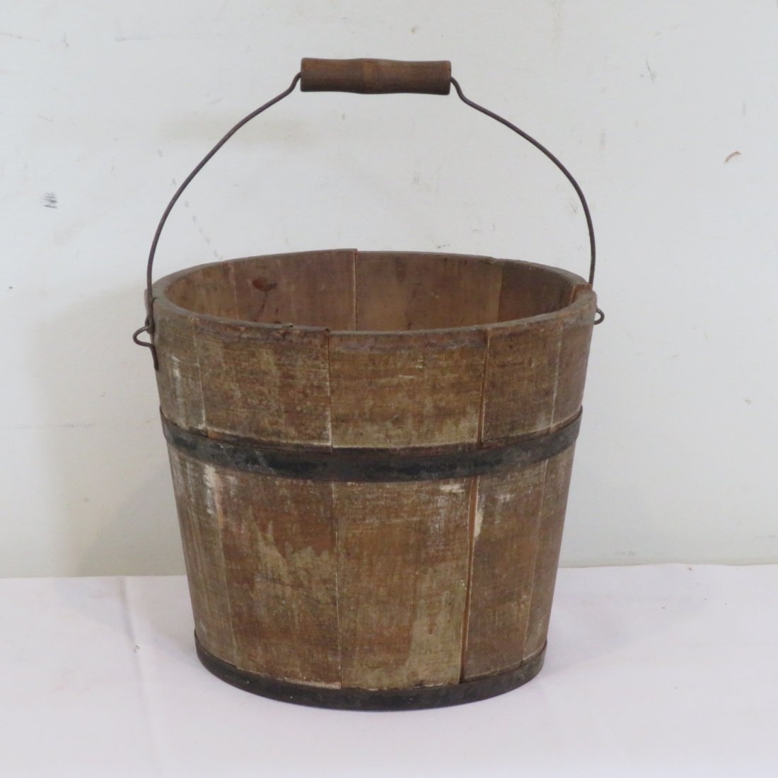 Wooden bucket in old mustard paint (1 of 4)