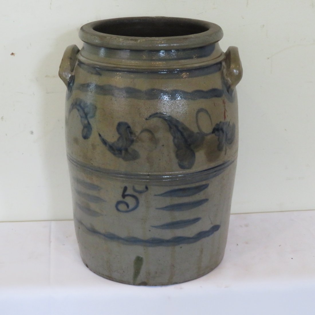Western Pa. 5 gal free hand decorated stoneware jar (1 of 6)