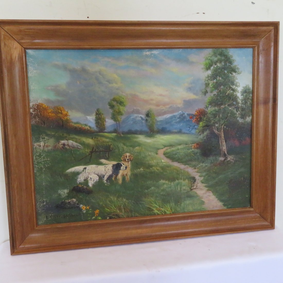 O/C hunting dogs with trees, mountains and stream (1 of 8)