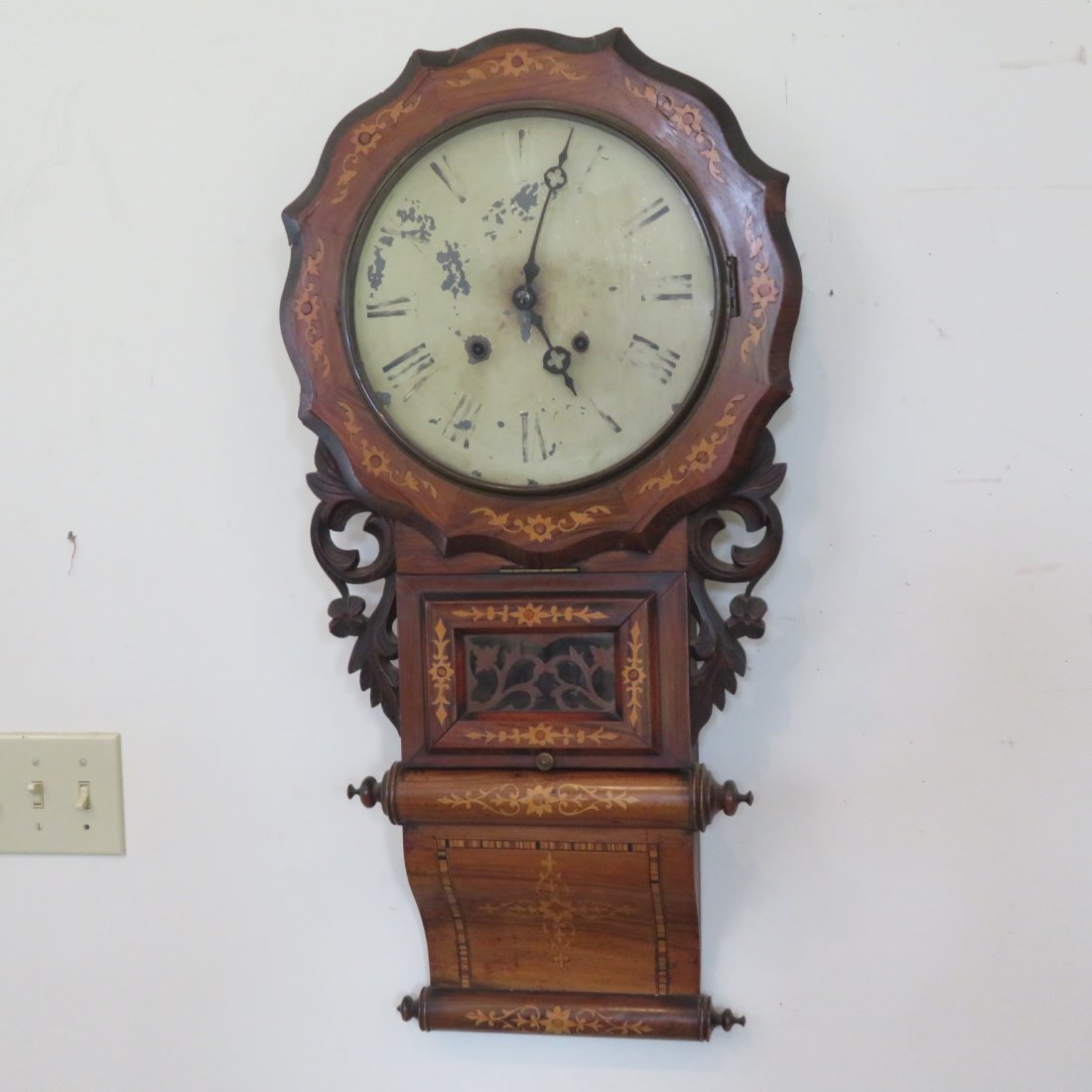 English walnut wall clock with marquetry inlay (1 of 5)