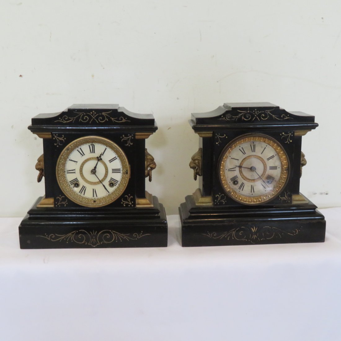 2 Ansonia 8-day black mantle clocks (1 of 5)