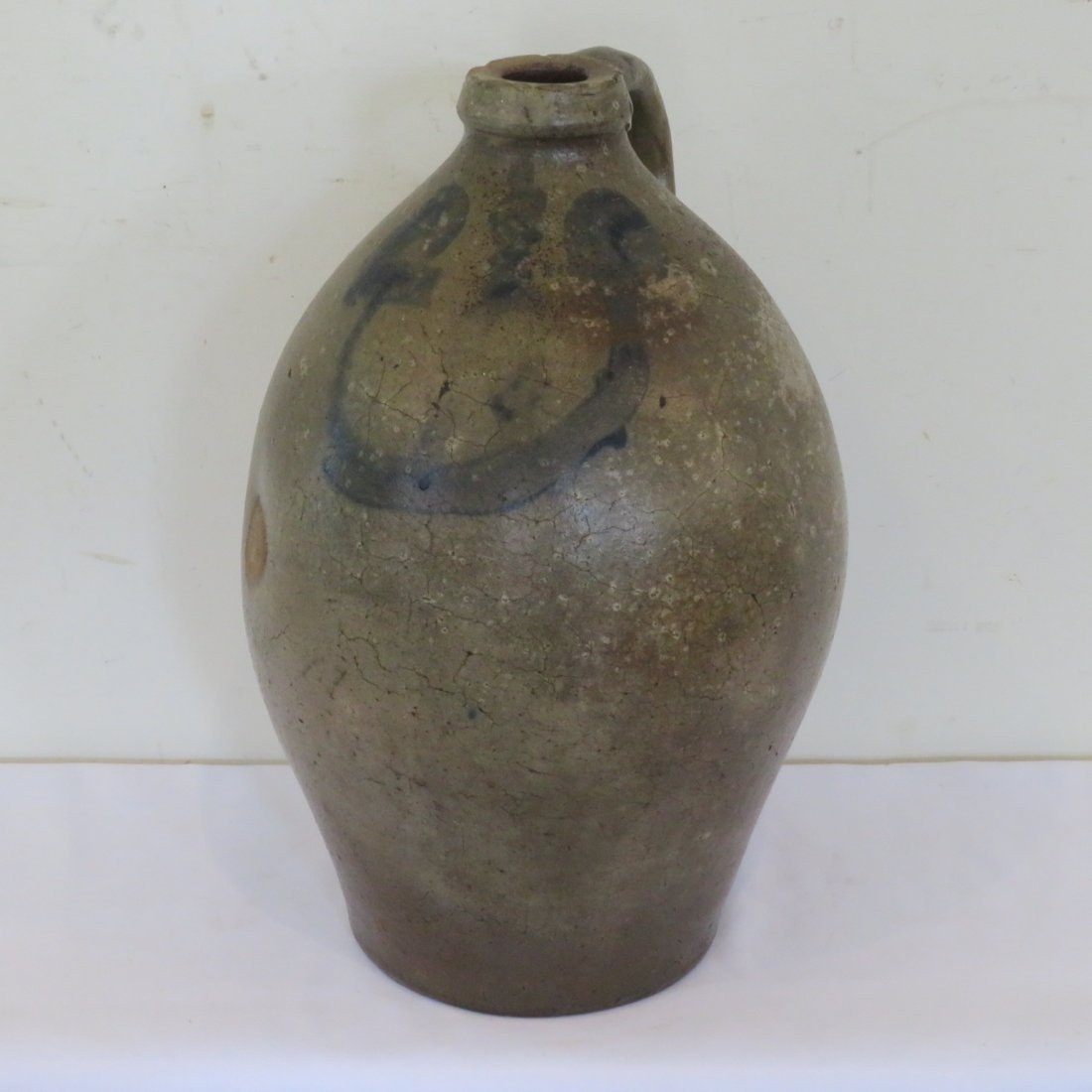 Early ovoid 3 gal. stoneware jug with blue decoration (1 of 5)