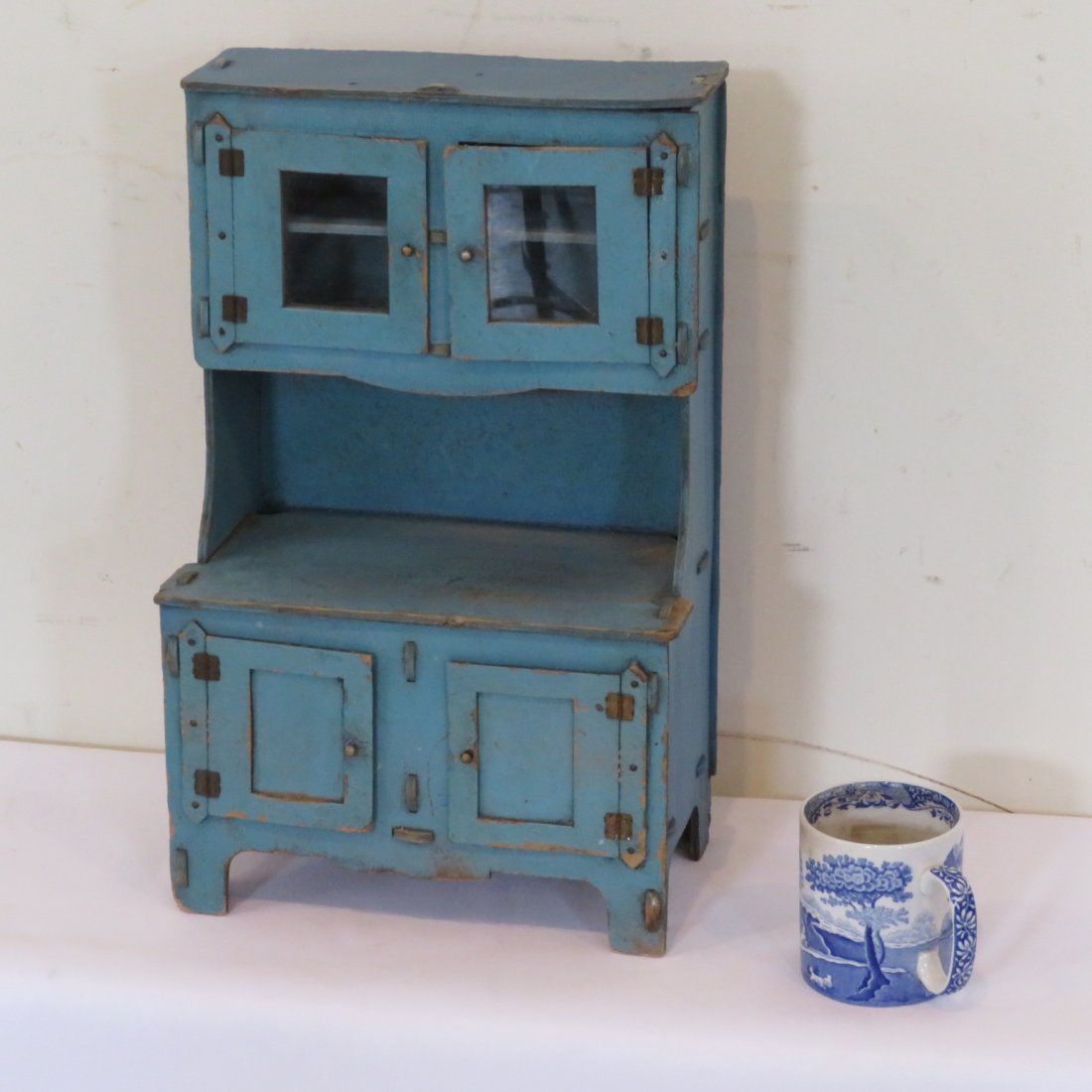 Child's kitchen cabinet in old blue paint (1 of 6)