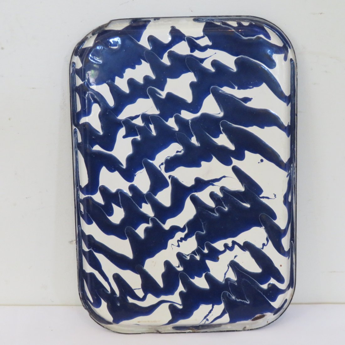 Dark blue graniteware tray (1 of 3)