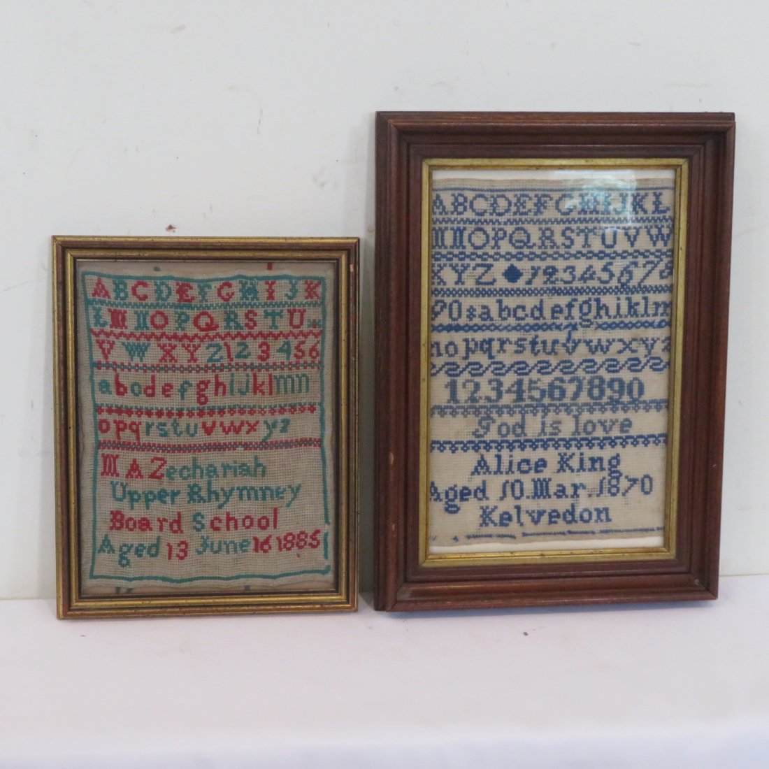 2 framed English schoolgirl samplers (1 of 3)