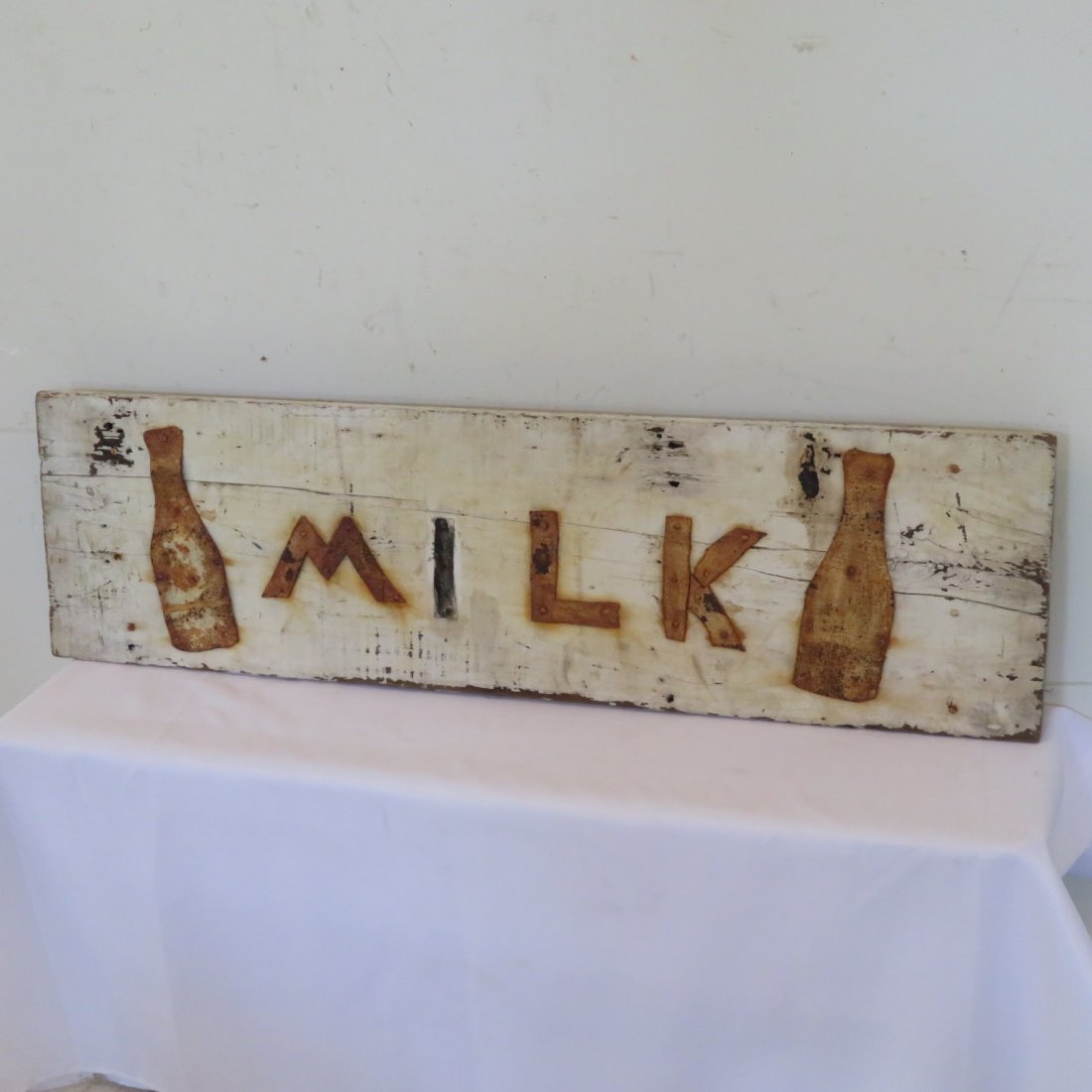 Wood milk sign with metal letters (1 of 5)