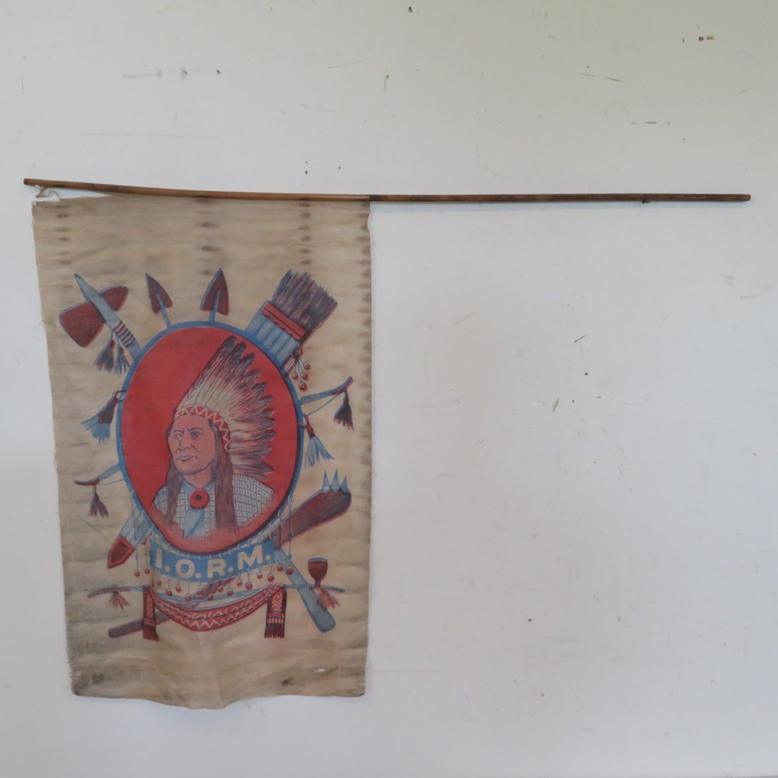 International Order of Red Men lodge banner: International Order of Red Men lodge banner, banner is 36"H x 23"W, stick is 50"L