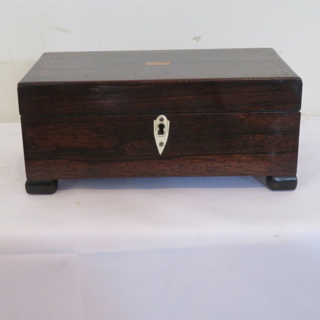 Rosewood dresser box with glass panel with French lady (1 of 6)
