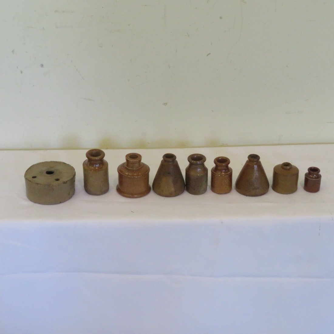 Stoneware inkwell and 8 stoneware ink bottles (1 of 4)