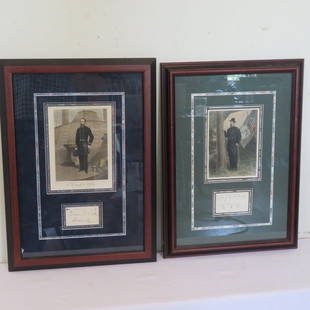 2 engravings Gen. W. Hancock & Admiral David Porter: 2 colored engravings with autographs of Civil War General Winfield Scott Hancock and Admiral David Porter largest 16" x 23" overall with frame. both with certificates of authenticity by Antiquities Hi