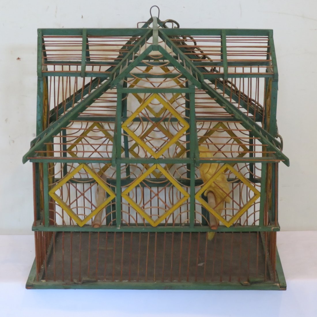 Folk art painted wood bird cage (1 of 8)