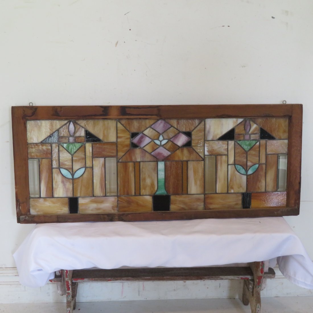 Arts and crafts stained glass window in original frame (1 of 5)