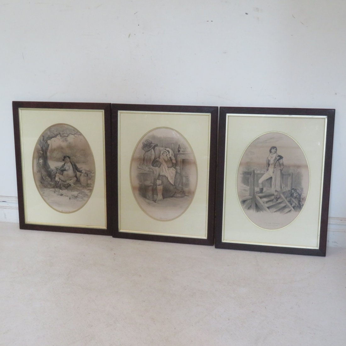 3 framed lithograph Charles Dickens characters (1 of 10)