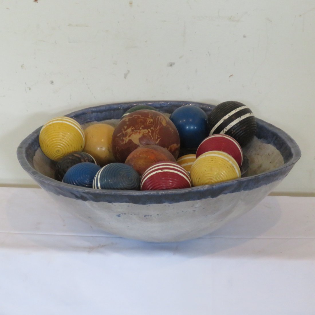 2 Contemporary stoneware bowls with 16 painted balls (1 of 3)