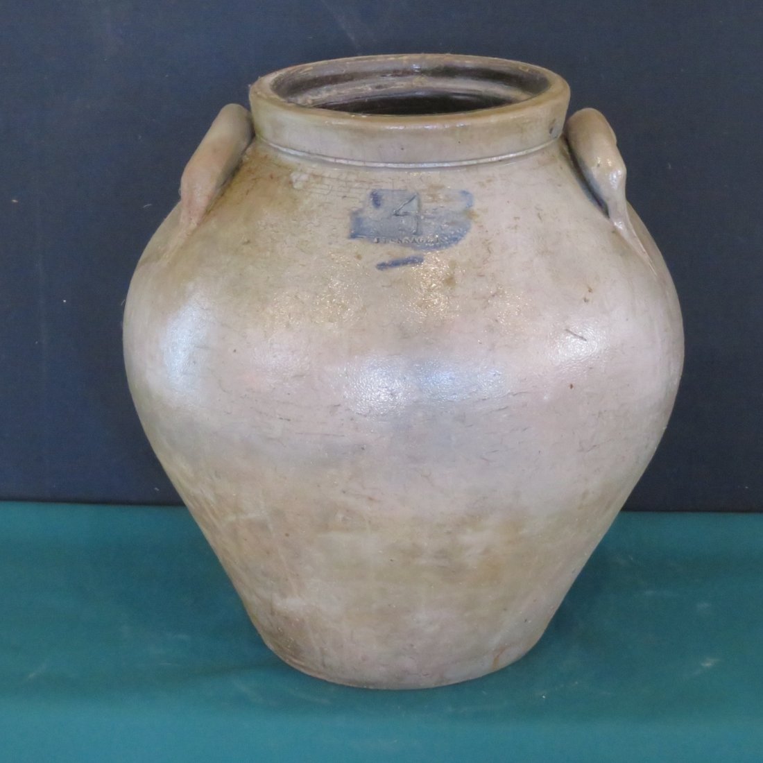 Ovoid  4 gal. stoneware jar,  J. Bennage, Parke Co., IN (1 of 7)