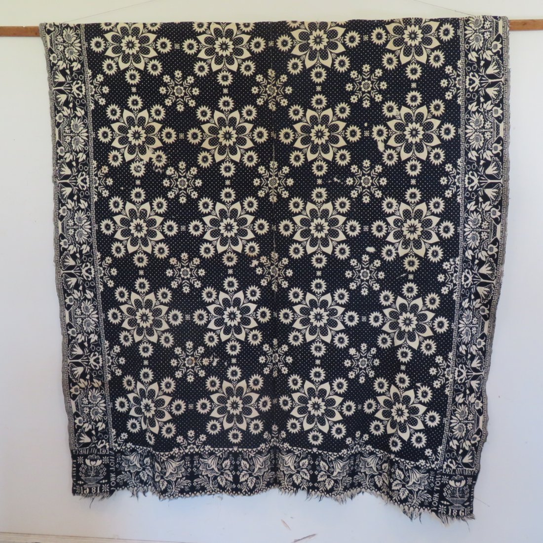 Blue and white 2 pc Indiana coverlet by Samuel Graham (1 of 6)