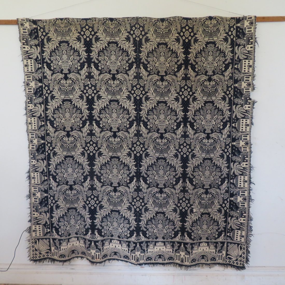 Blue and white 2 pc Indiana coverlet by unknown weaver (1 of 6)