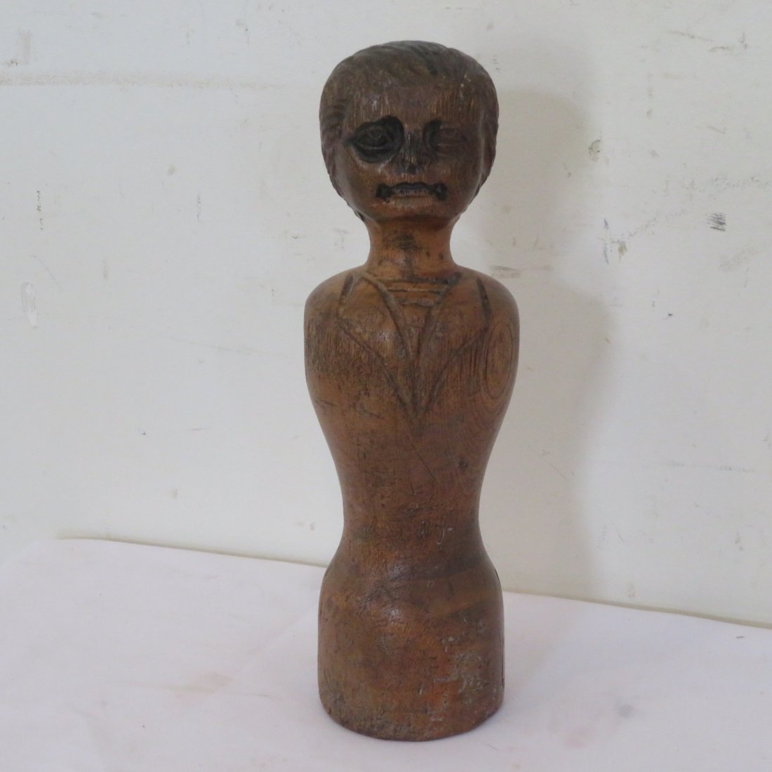 Wooden folk art masher with carved bust of sailor (1 of 7)