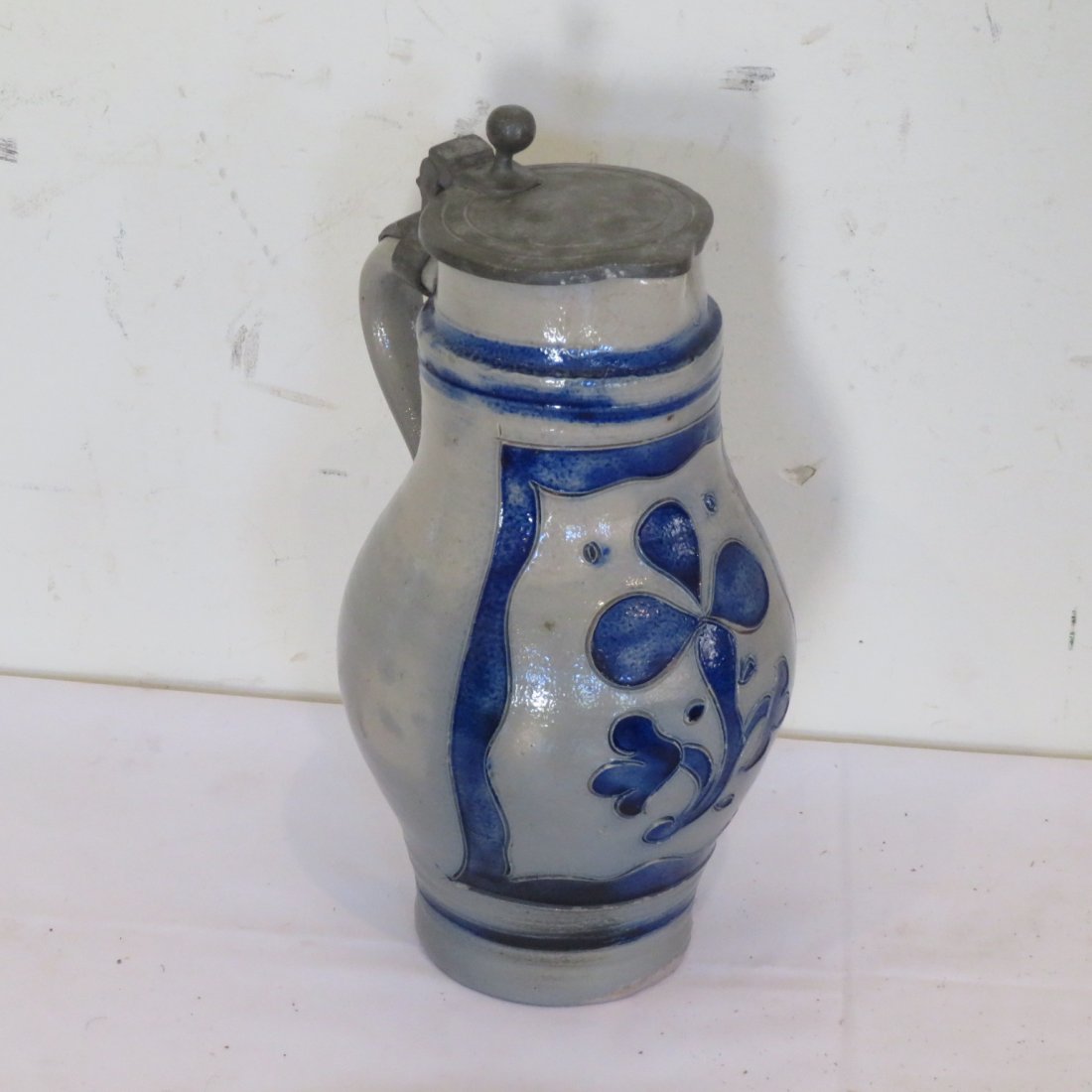 German Westerwald stoneware pitcher with pewter lid (1 of 6)
