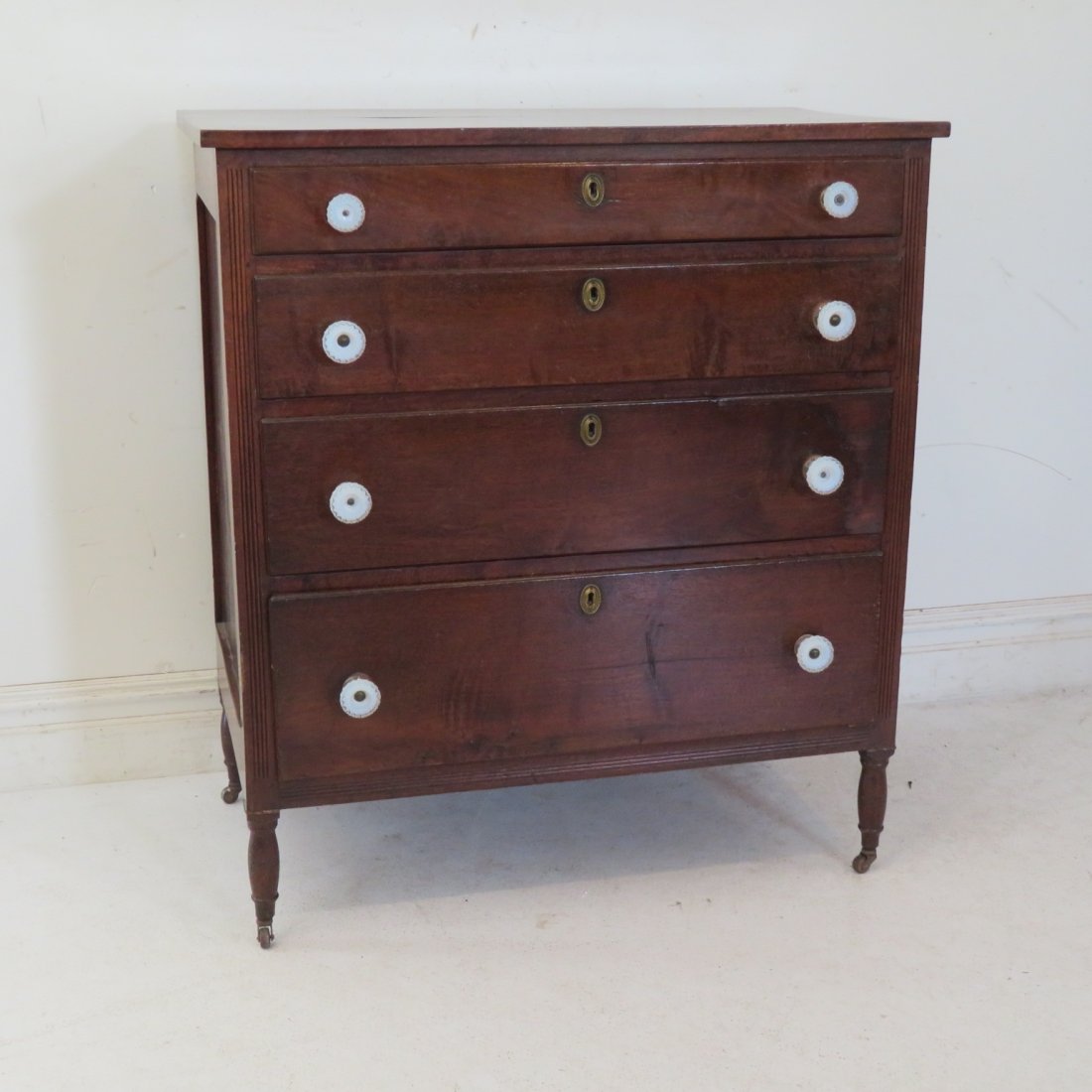 Eastern walnut period Sheraton diminutive 4 dwr chest (1 of 7)