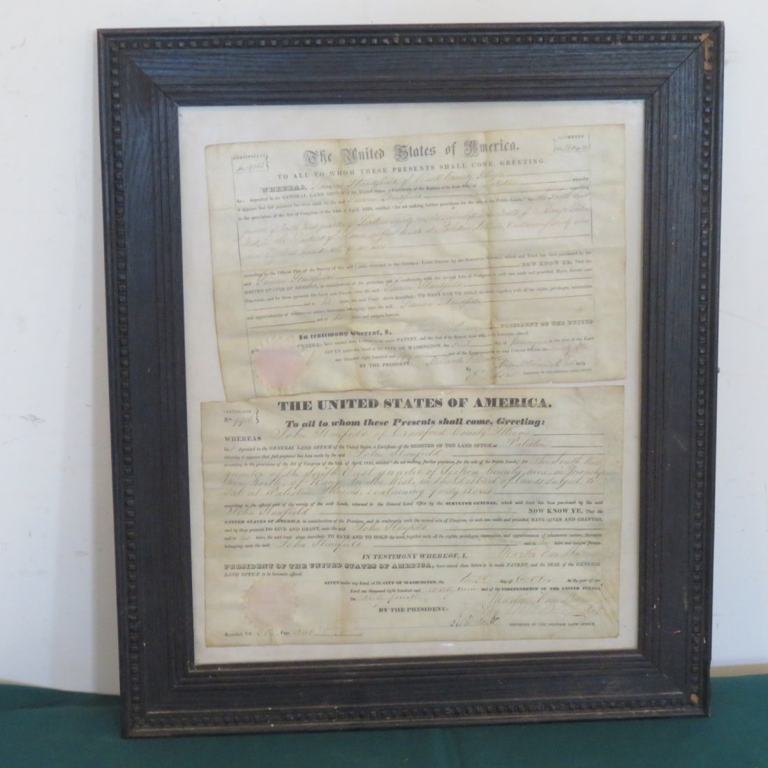 2 IL land grants 1839 and 1851 framed (1 of 3)
