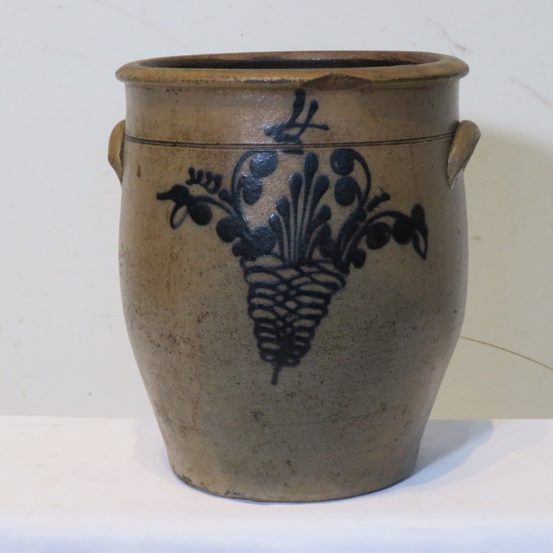 Unmarked 4 gal stoneware jar w/floral spray design (1 of 4)
