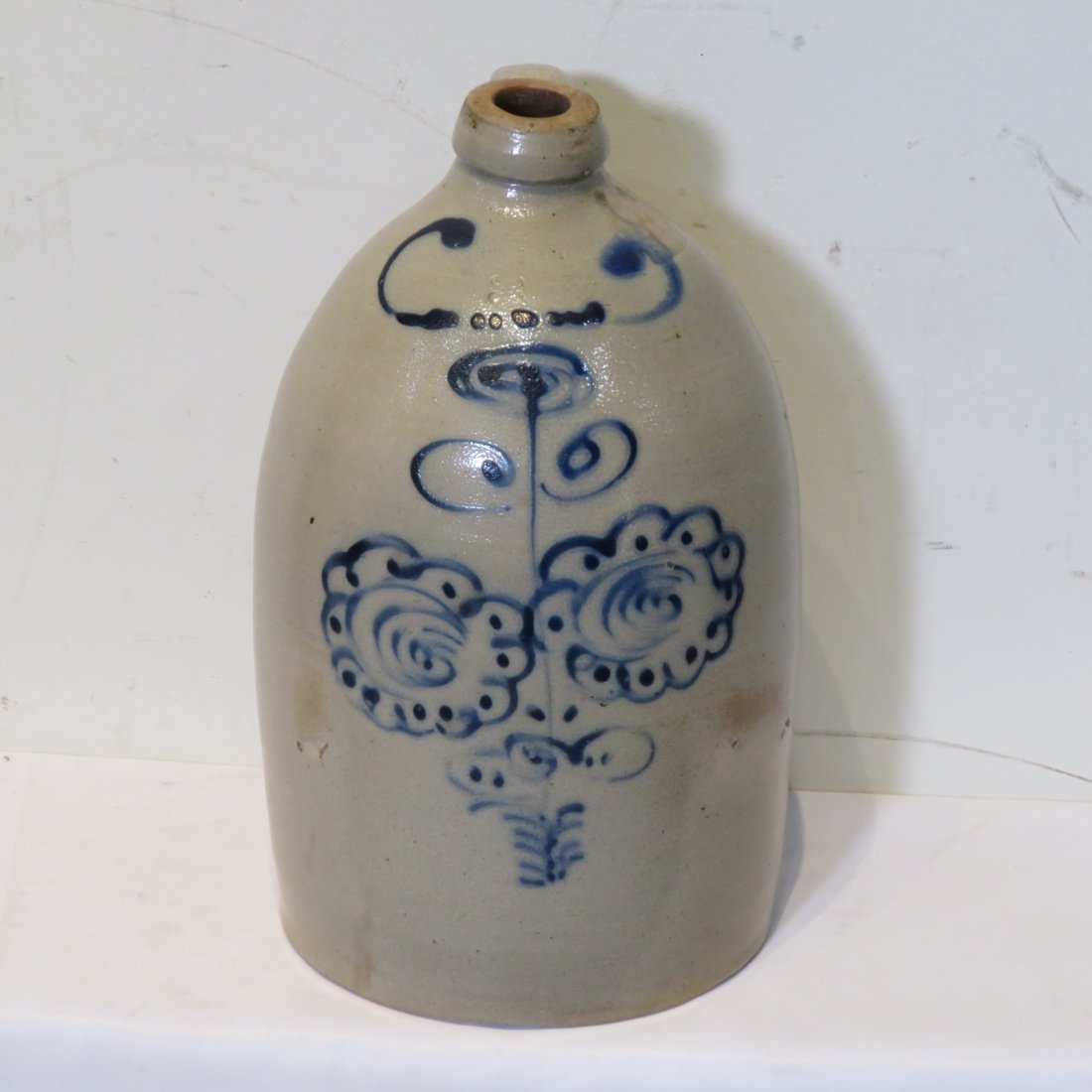 3 gal stoneware jug blue decorated, NY maker (1 of 4)