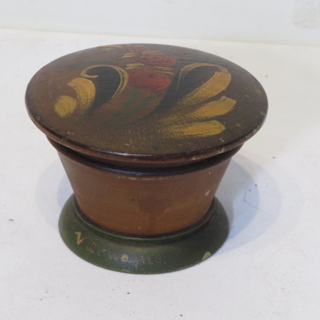 Paint decorated treenware covered jar (1 of 5)