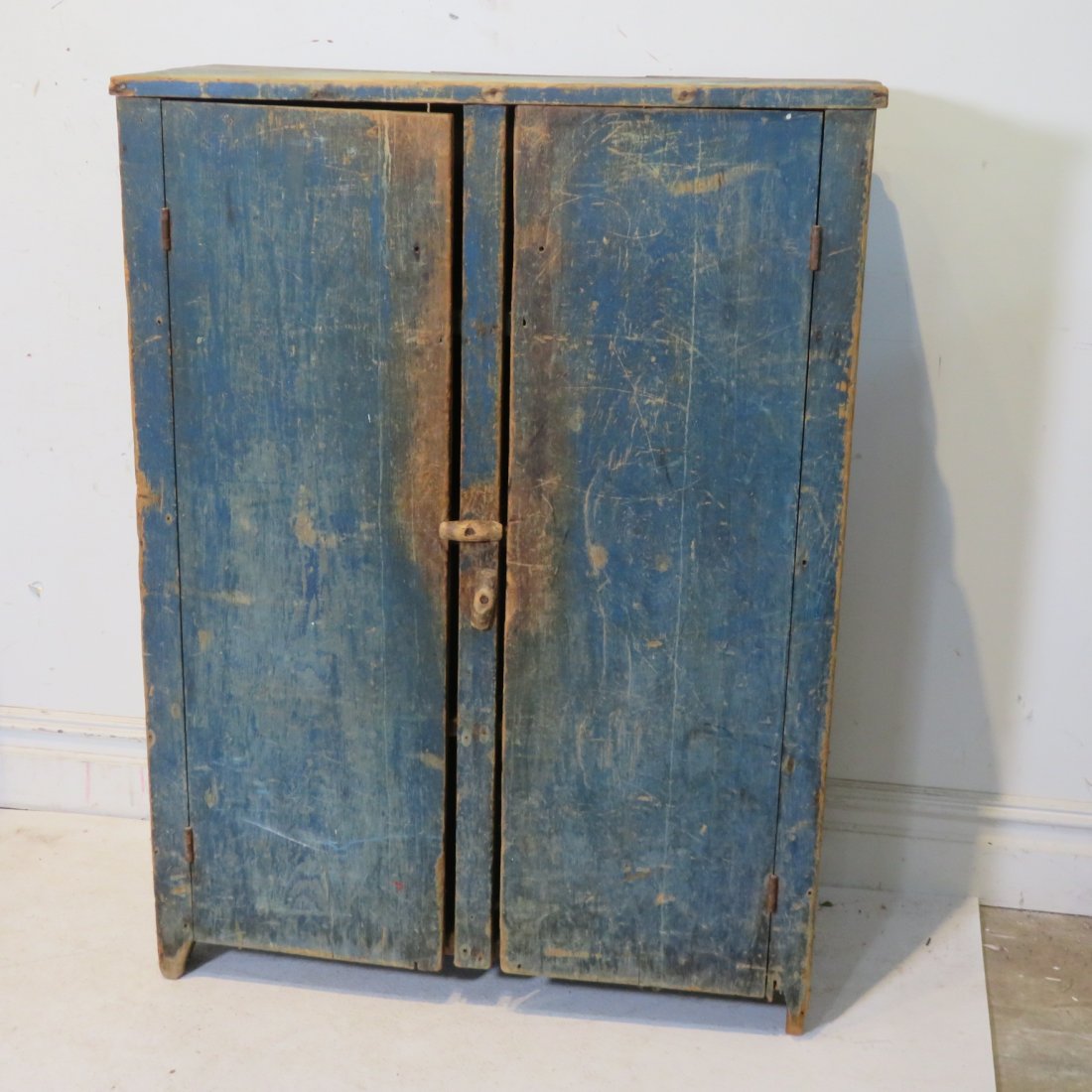 Early pine primitive jelly cupboard original blue paint (1 of 11)