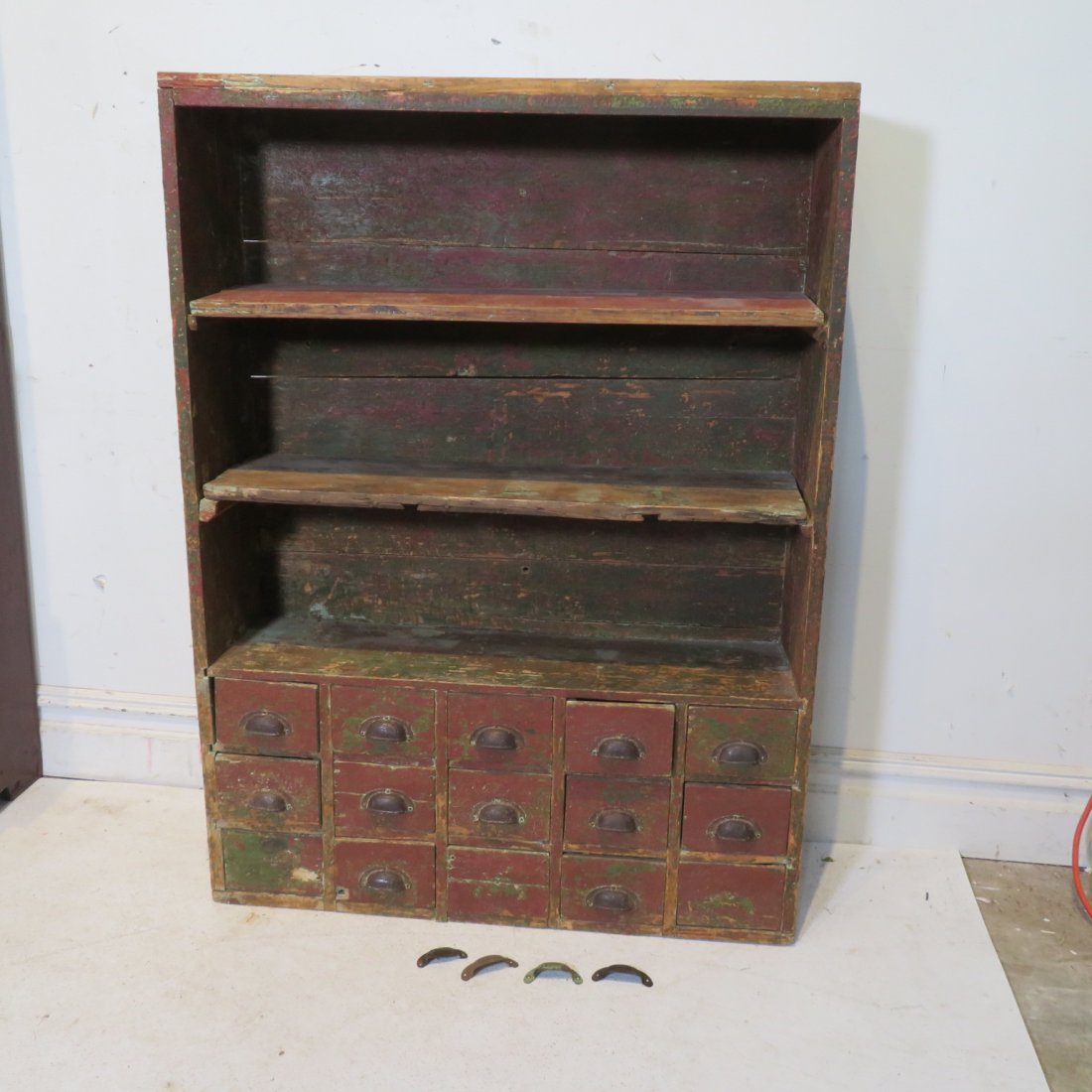 Early pine set of shelves with 15 dovetailed drawers (1 of 7)