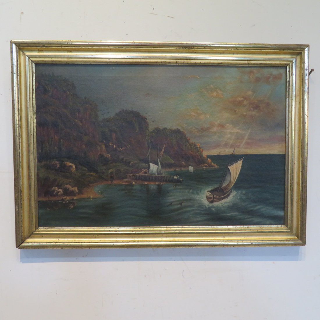 O/C coastal scene with sailboats unsigned (1 of 5)