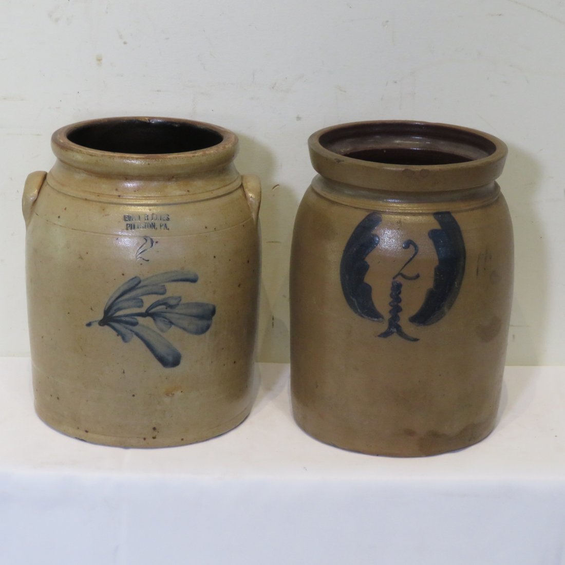 2 stoneware 2 gal jars with blue decoration (1 of 5)