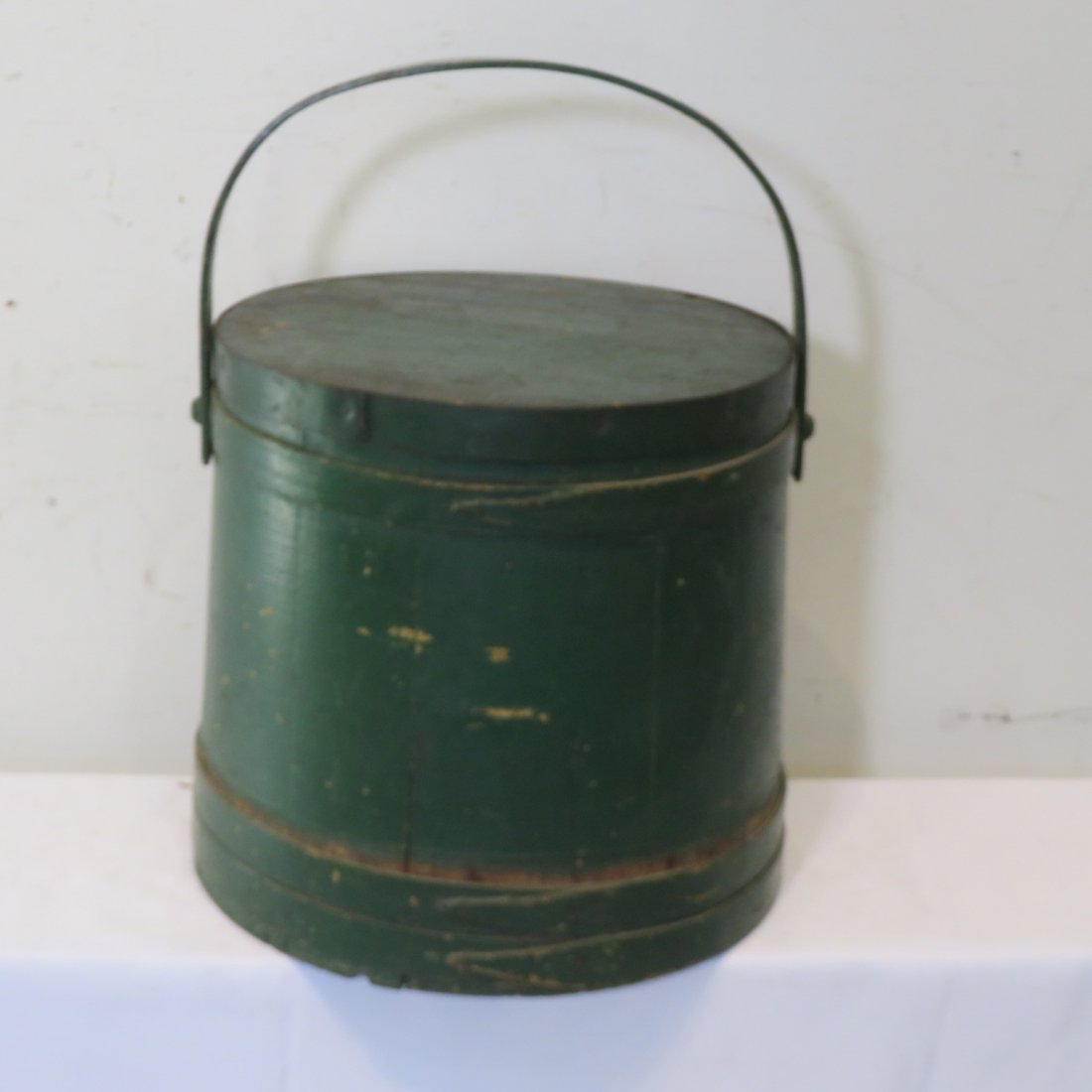 Large wood firkin in old green paint (1 of 5)