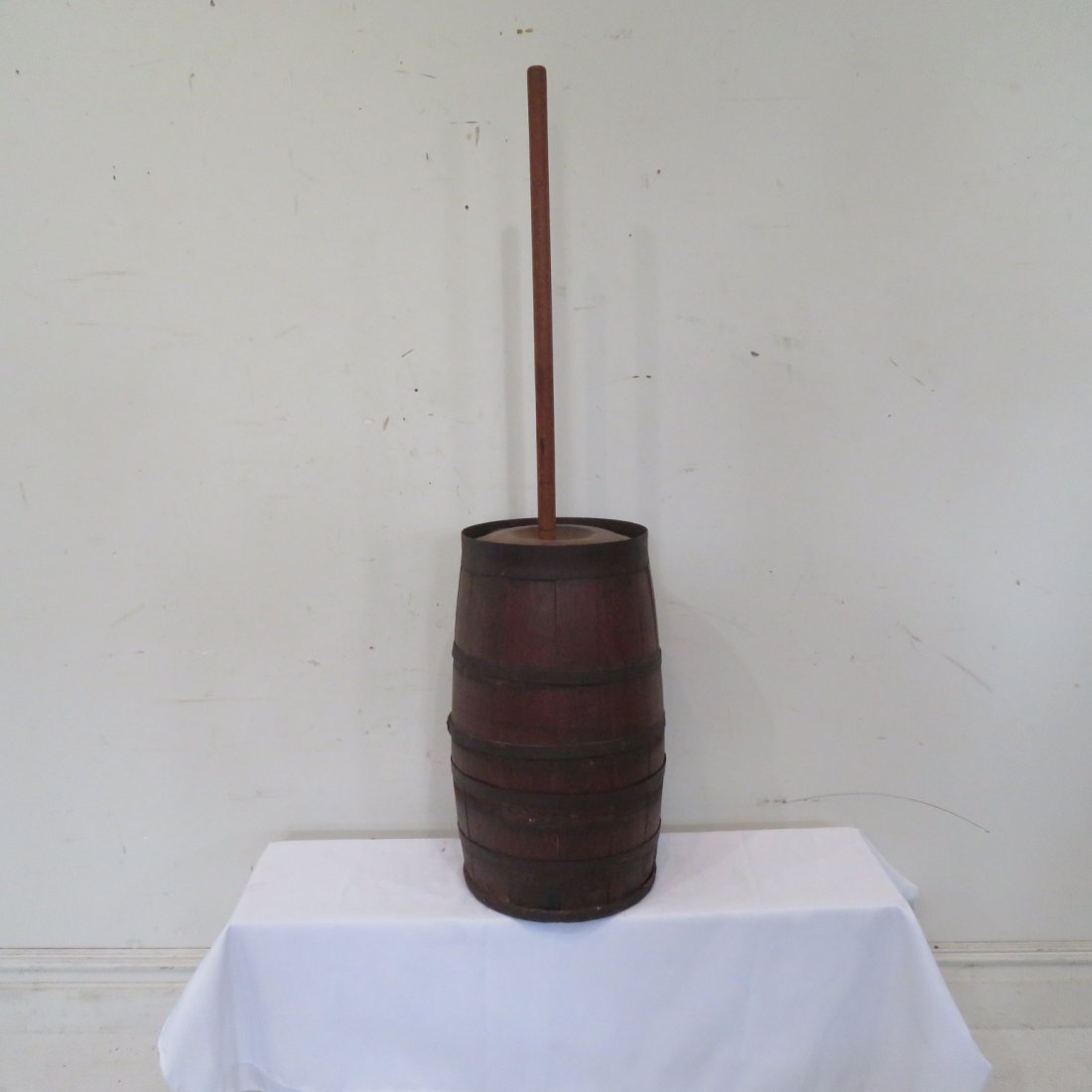 Wood barrel dasher churn in old natural surface (1 of 4)