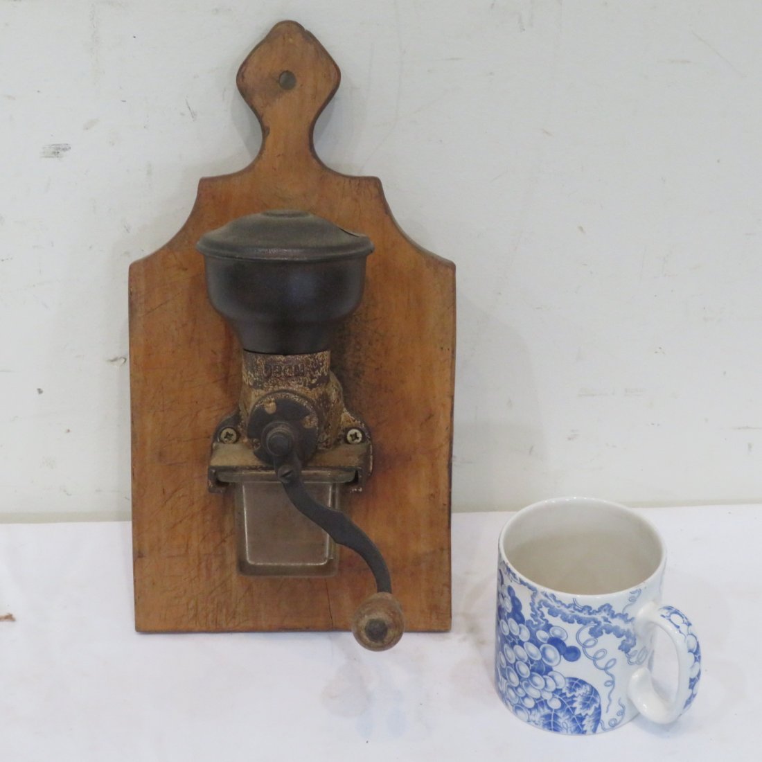 Diminutive iron, tin and glass wall coffee grinder (1 of 5)