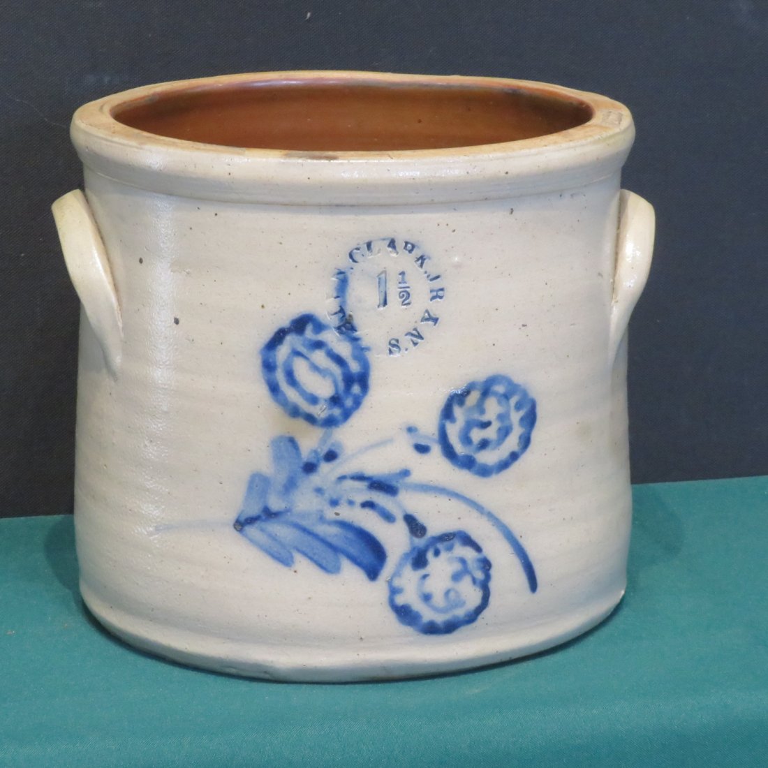 1 1/2 gal stoneware jar with blue mum decoration (1 of 5)