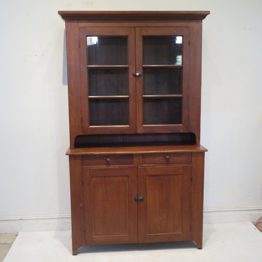 1870s poplar step back cupboard with 6 glass panes (1 of 4)
