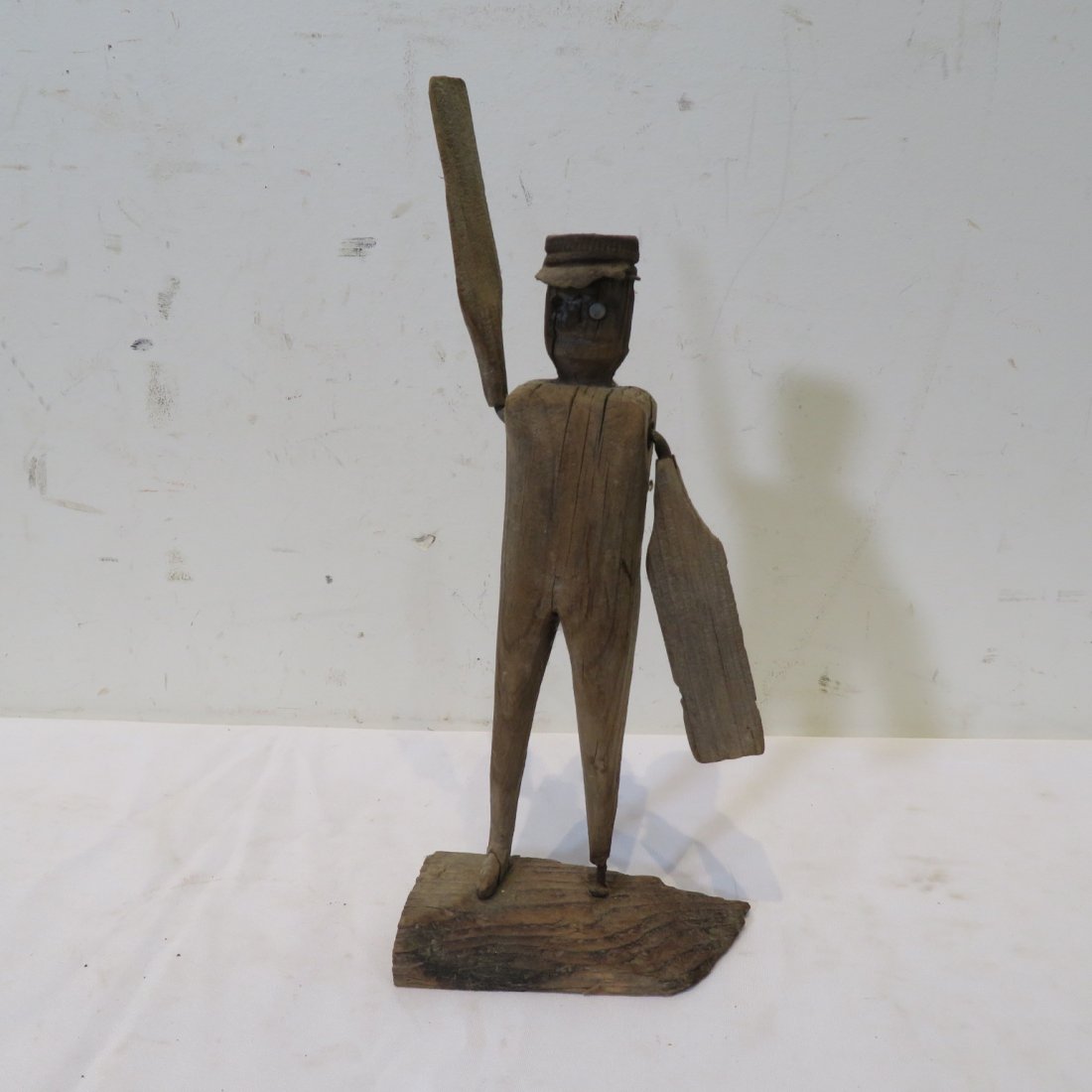 Folk art whirligig of man: Folk art 19th century diminutive wood whirligig of man with a hat, 8" t.