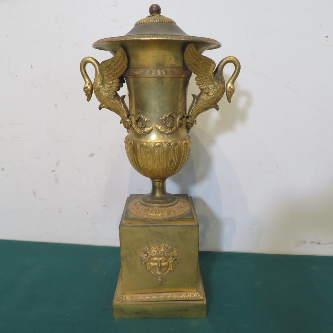 Neo-classical brass urn with swan handles (1 of 10)