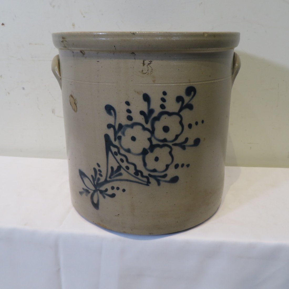 5 gal. stoneware jar with cobalt blue decoration (1 of 6)