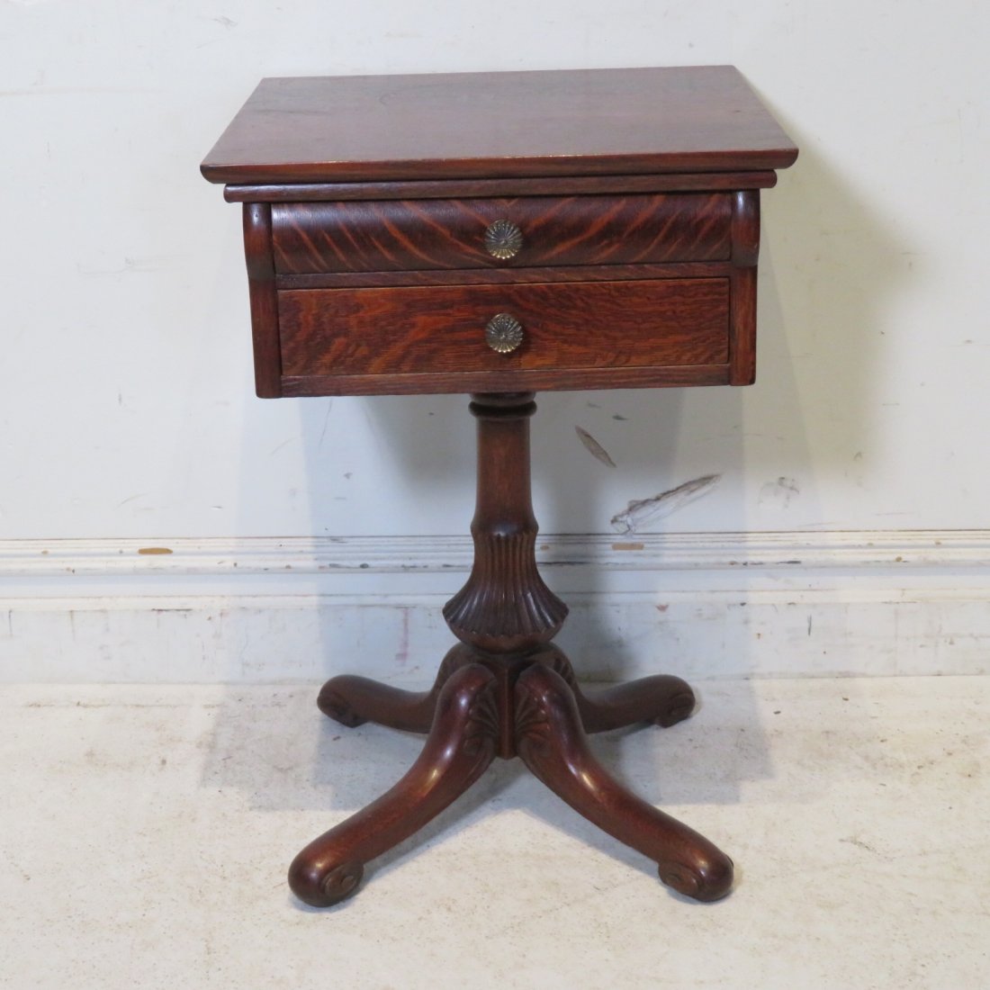 Ca 1900 oak 2 drawer stand table (1 of 7)