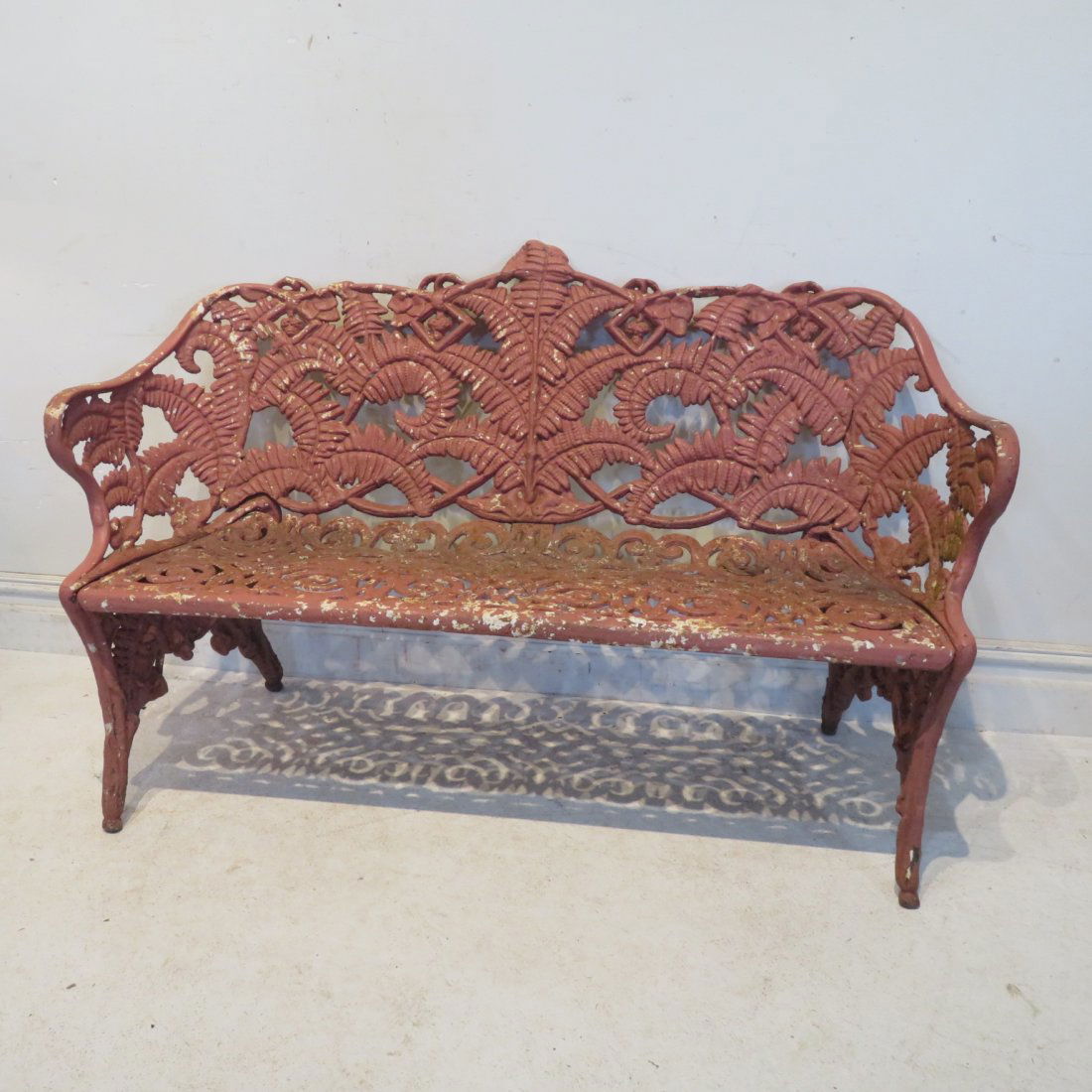Victorian cast iron garden bench, fern pattern, salmon (1 of 4)