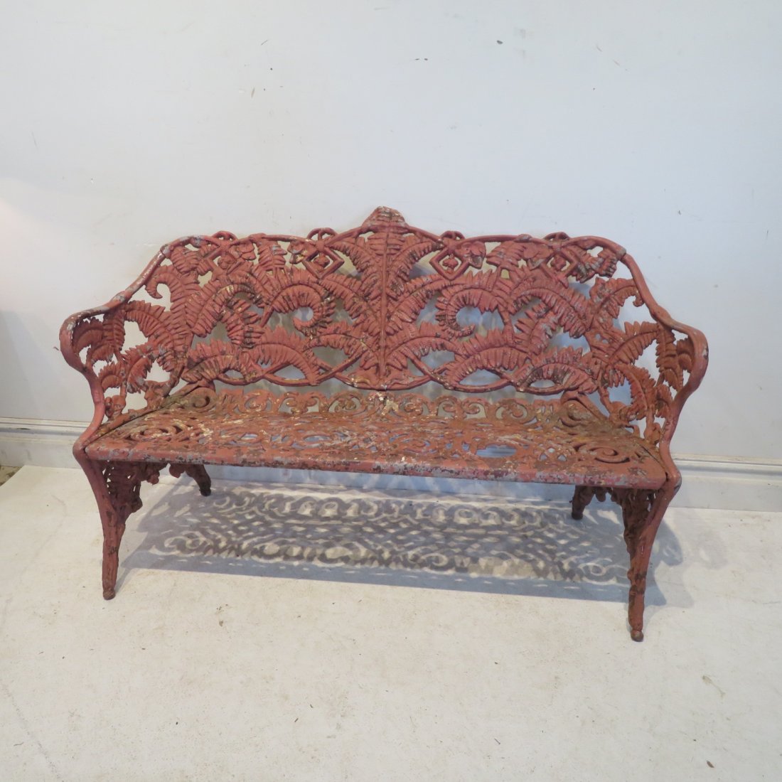 Victorian cast iron garden bench, fern pattern, salmon (1 of 5)
